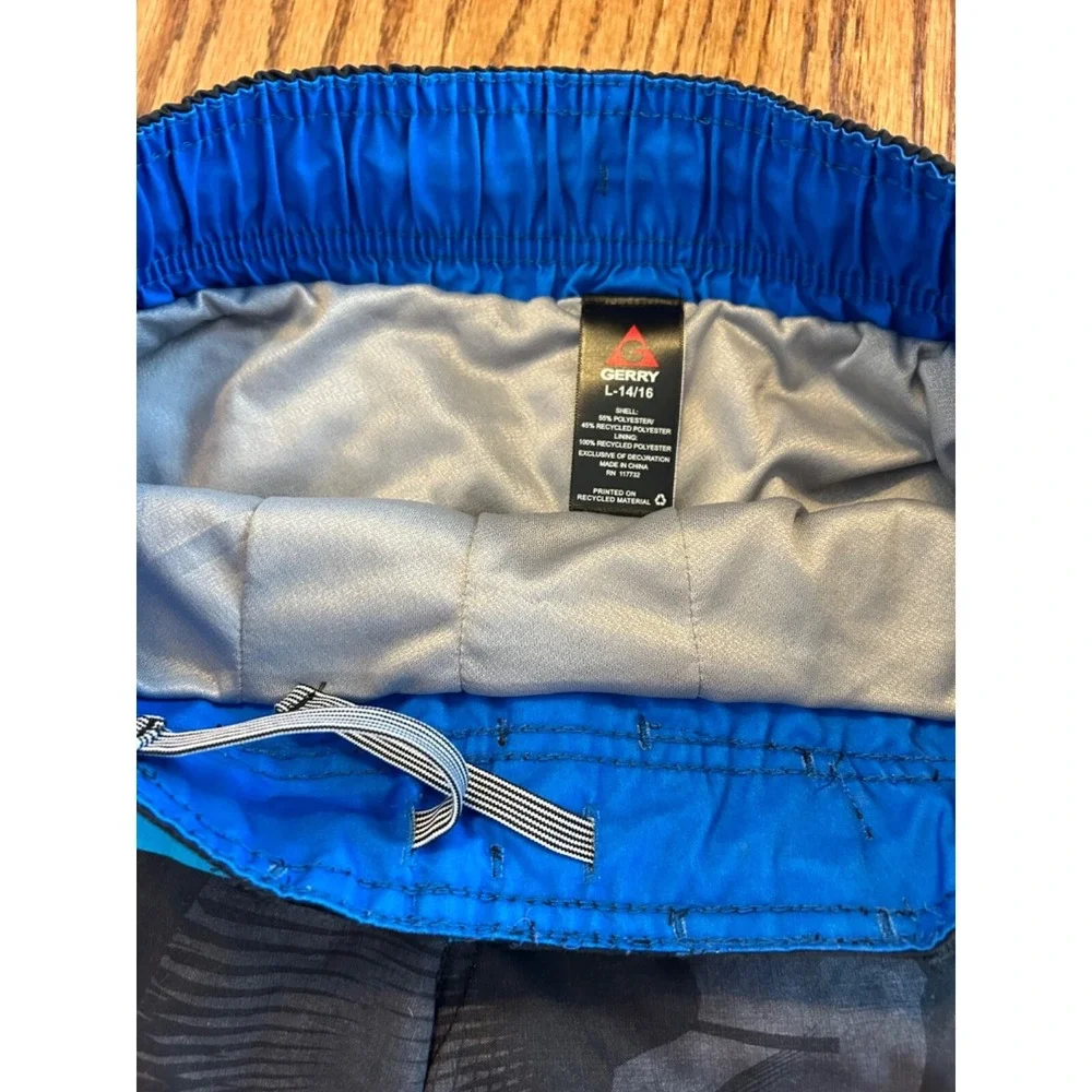 Gerry Swim Trunks Youth Boys Shorts size L14-16  Black\Blue\Grey Back Packet